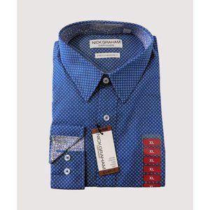 Nick Graham Shirt Mens XL Blue Geometric Pattern Long Sleeve Cotton Stretch